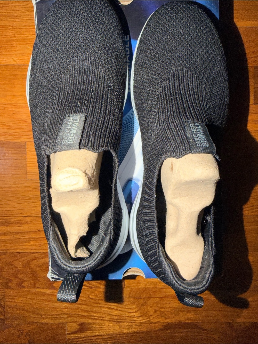 Skechers Black Knit Slip-On Walking Shoes with White Soles